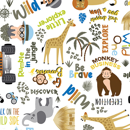 Safari Words White by Benartex