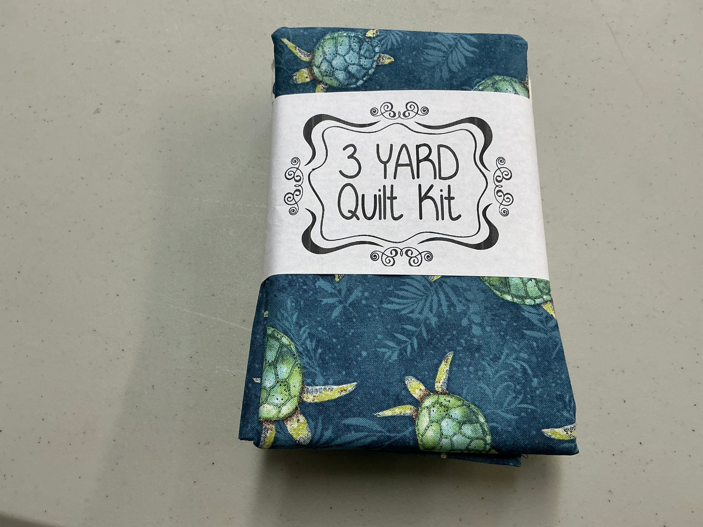 3 Yard Quilt Kit - BLUE background green turtles