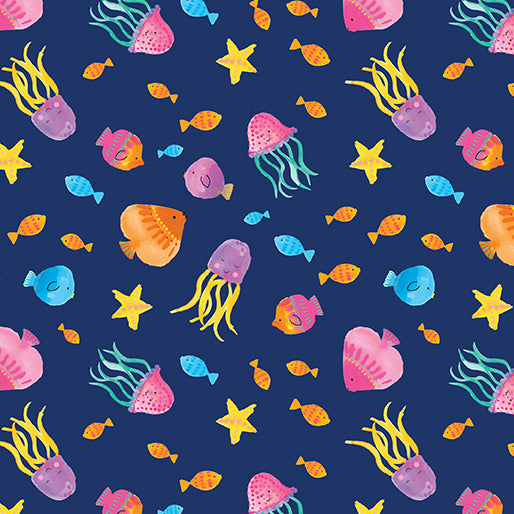 Swim with Me Tropical Fish Navy