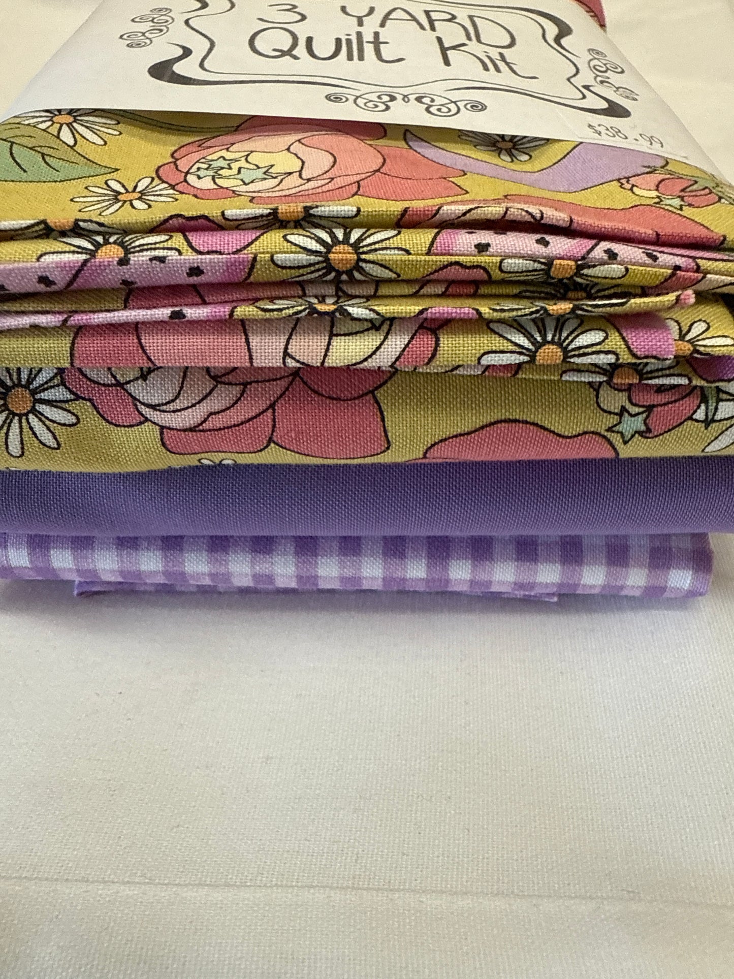 3 yard quilt kit-pink and purple floral green background
