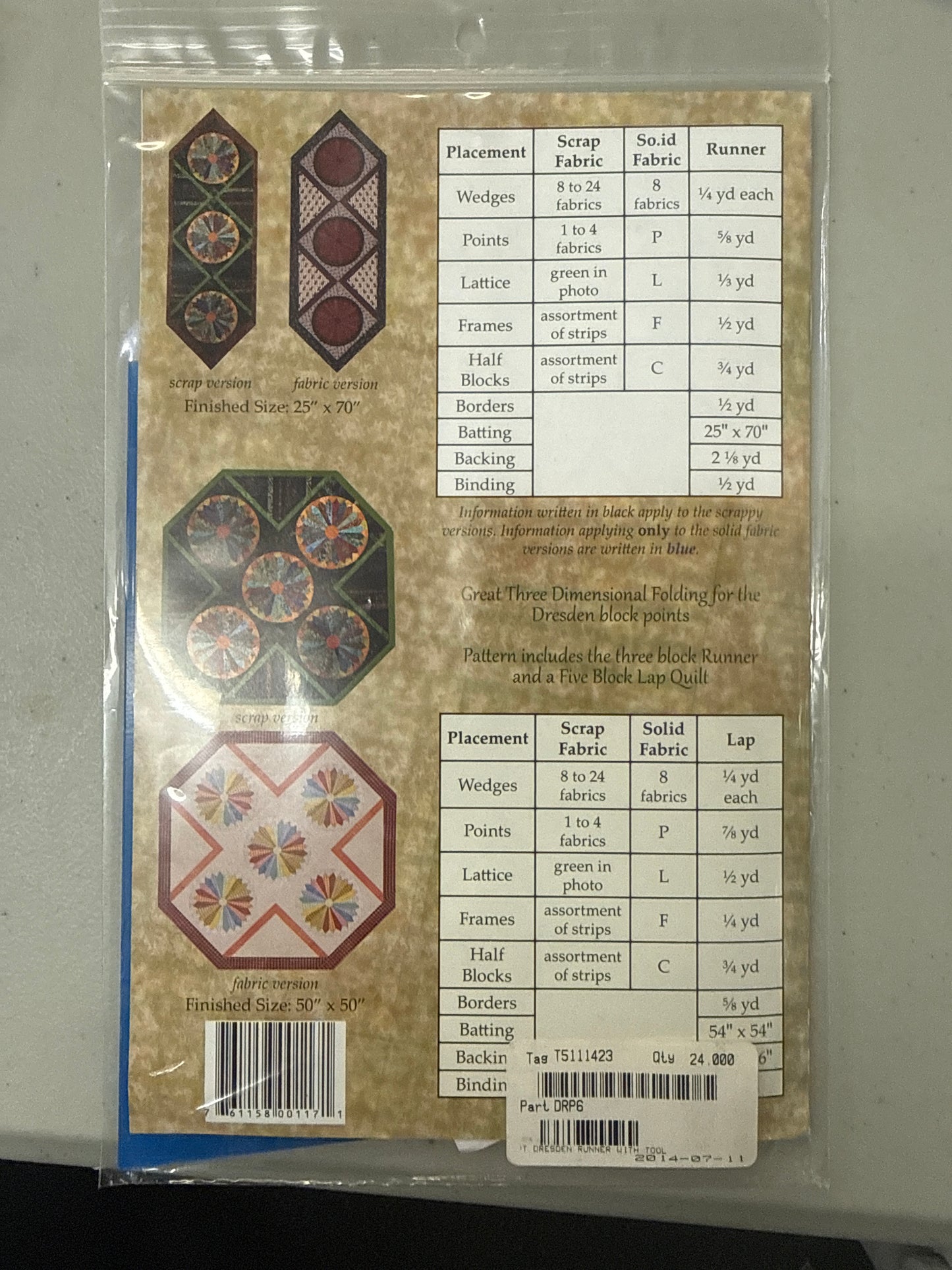 Dresden Runner and Lap Quilt pattern
