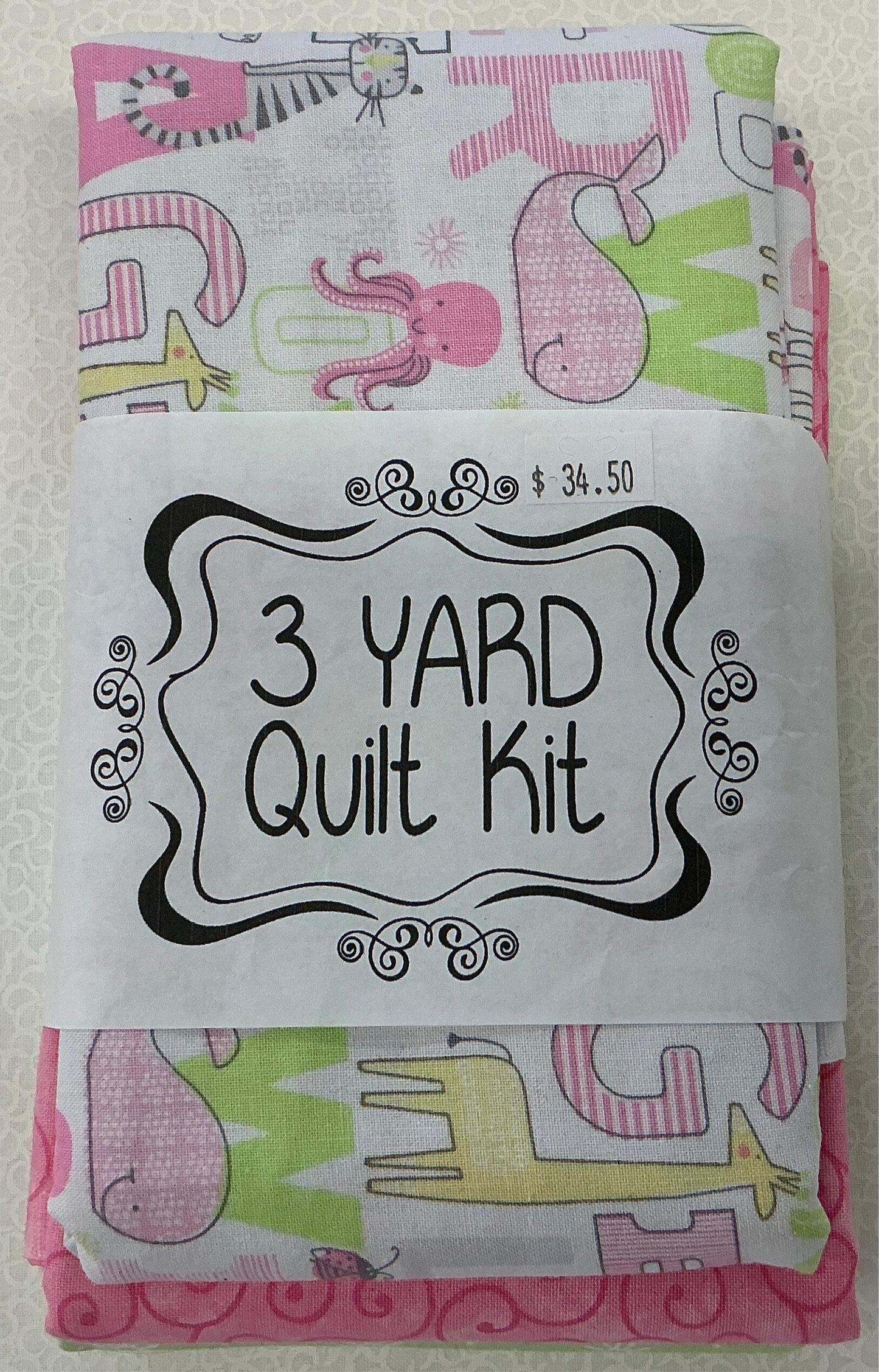 3 yard quilt kit alphabet baby pinks and greens