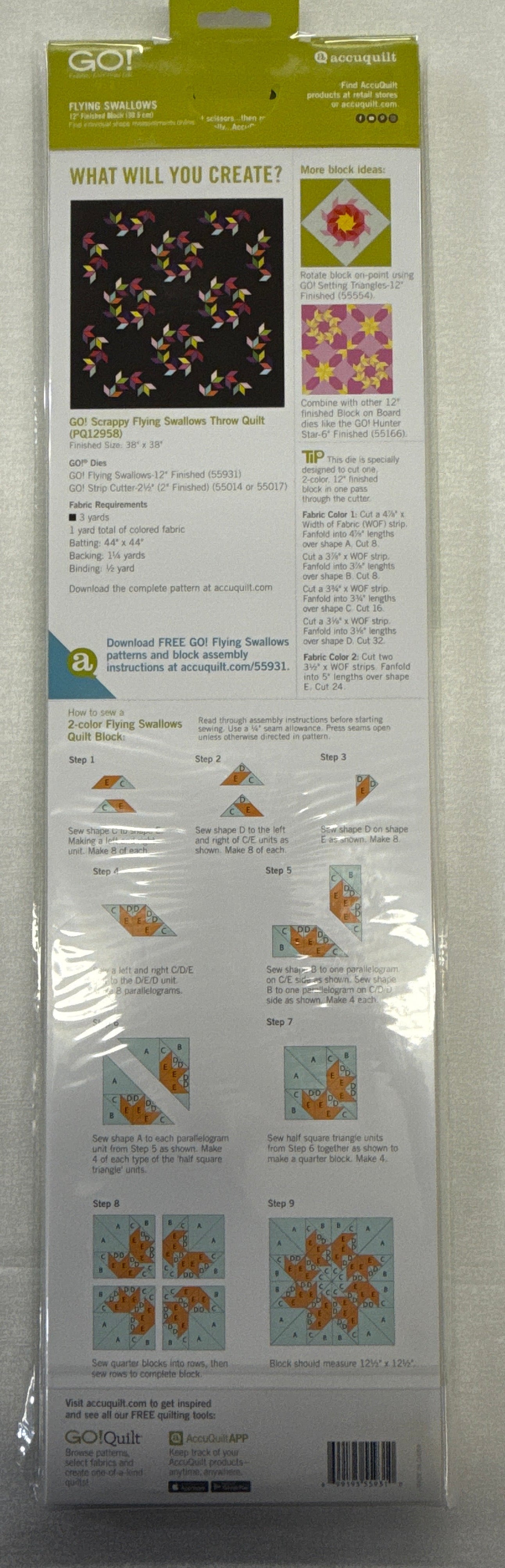 FLYING SWALLOWS 12” finished block