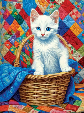 White Kitten and Quilts Puzzle 1000pc