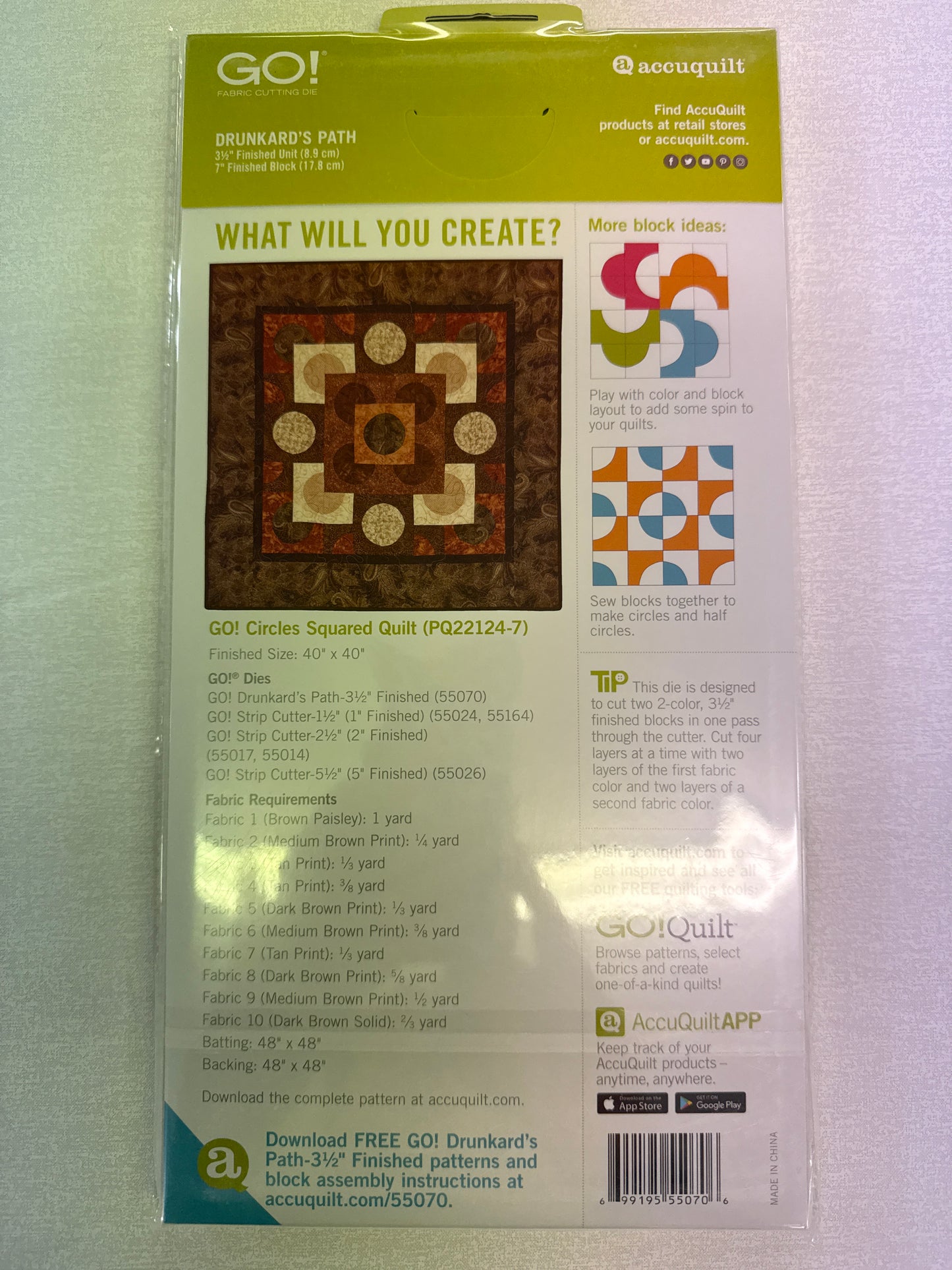 DRUNKARDS PATH 31/2 finished unit 7” finished block 55070