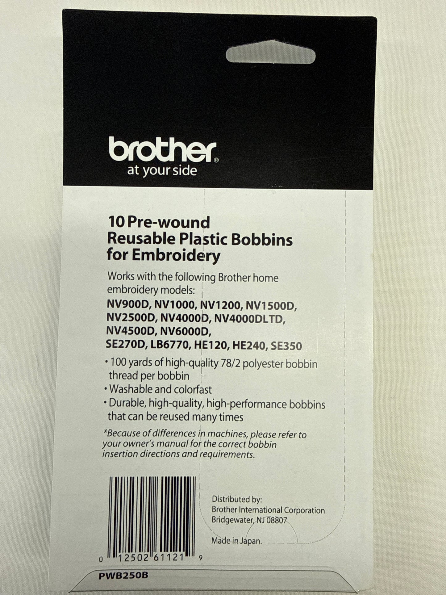 Brother BLACK pre-wound reusable plastic bobbins