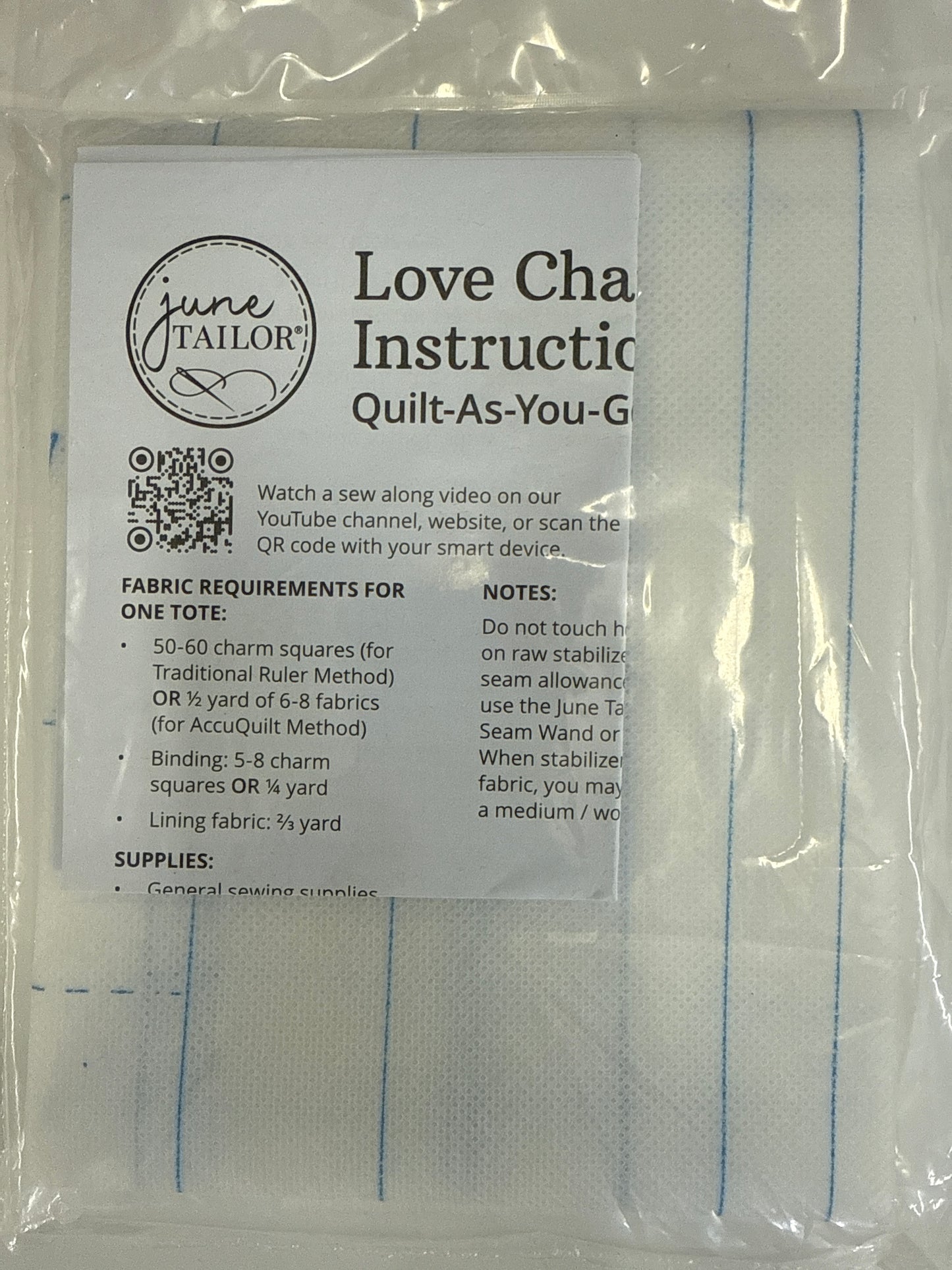 June Tailor Love Charm Tote quilt as you go kit