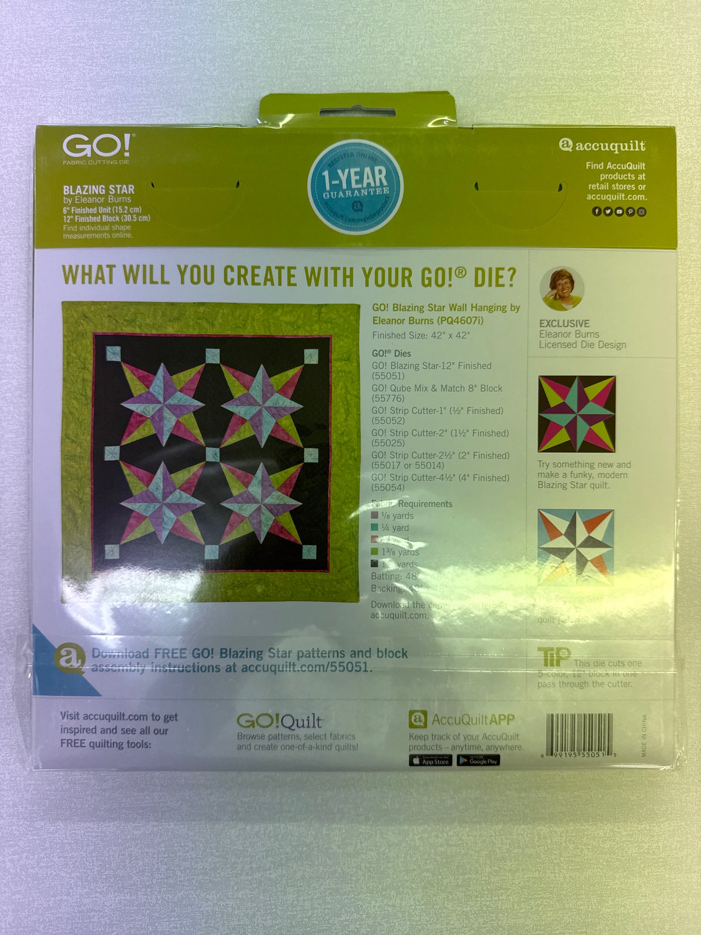 Blazing Star 6” finished unit 12”finished block Accuquilt die 55051 Exclusive by Eleanor Burns