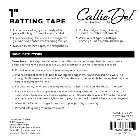 Callie Del® Batting Tape 1in x 30yds