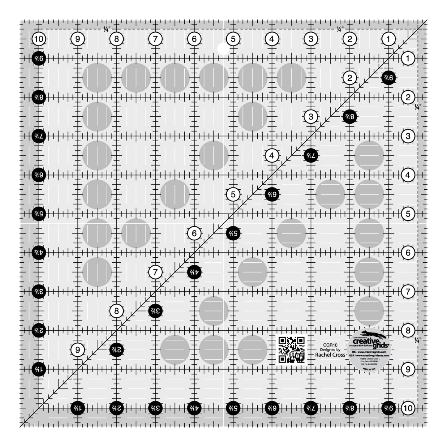 Creative Grids Quilt Ruler 10-1/2in x 10-1/2in Square # CGR10