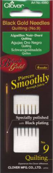 Clover Black Gold Quilting Needle Size 9 6ct