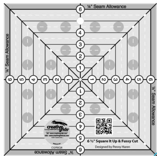 Creative Grids 6-1/2in Square It Up or Fussy Cut Square Quilt Ruler