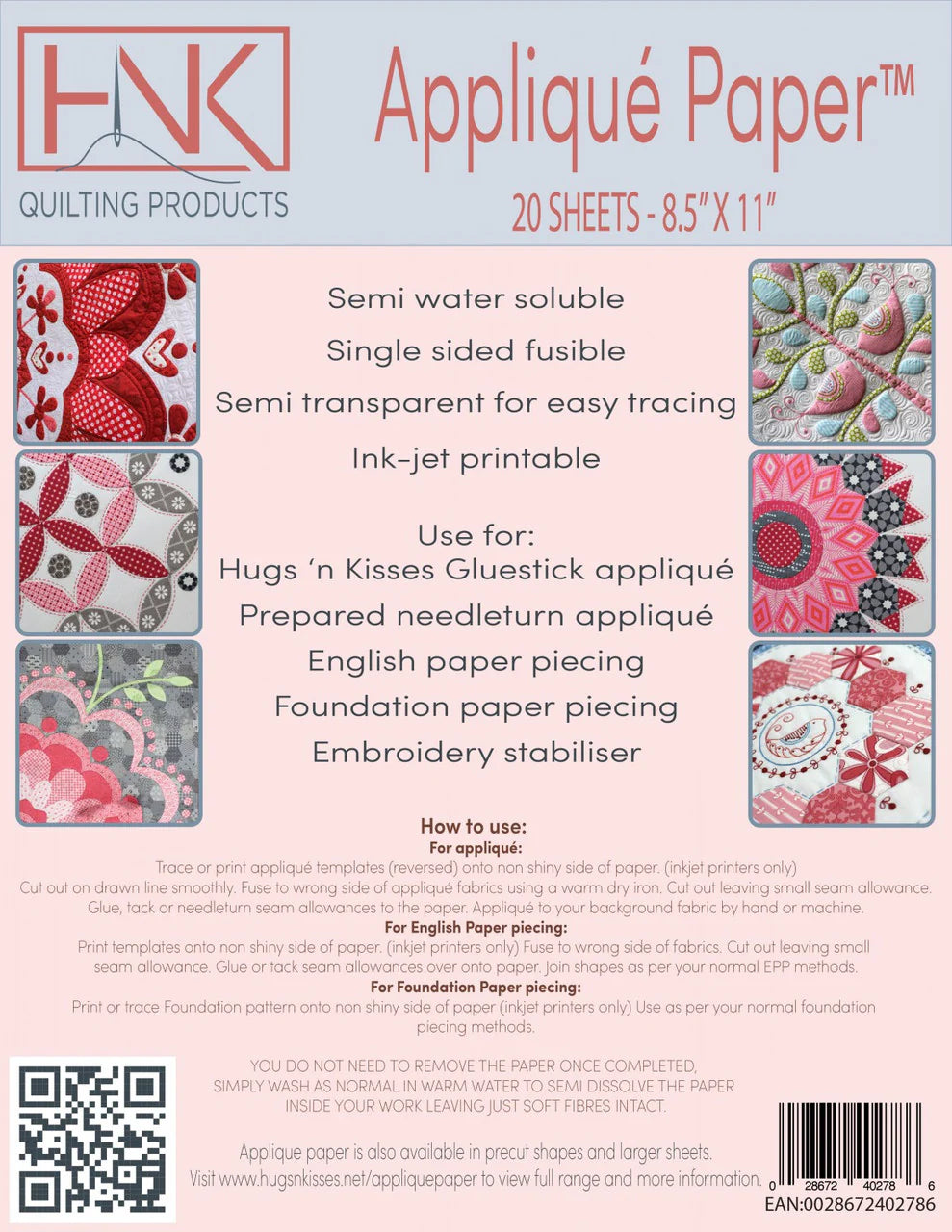 HNK Applique Paper 20 sheets 8.5 x 11