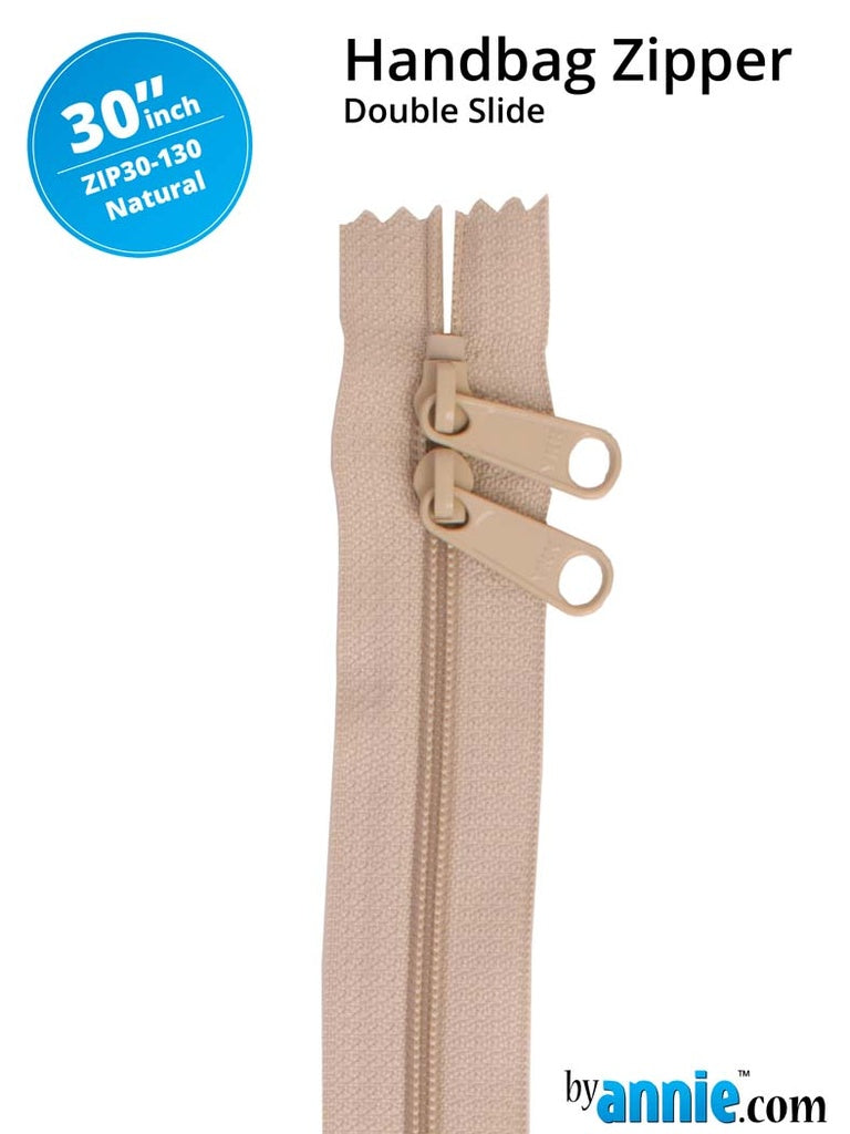 30" Handbag Zippers - Double-slide Natural