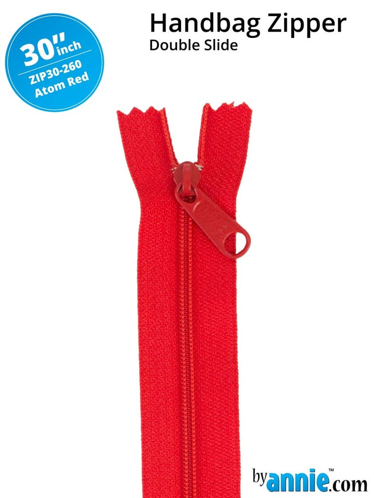 30" Handbag Zippers - Double-slide Red