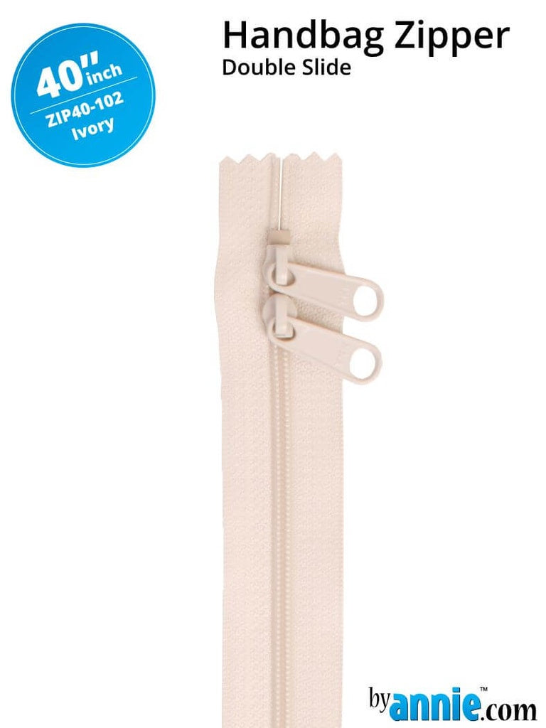 40" Handbag Zippers - Double Slide Ivory