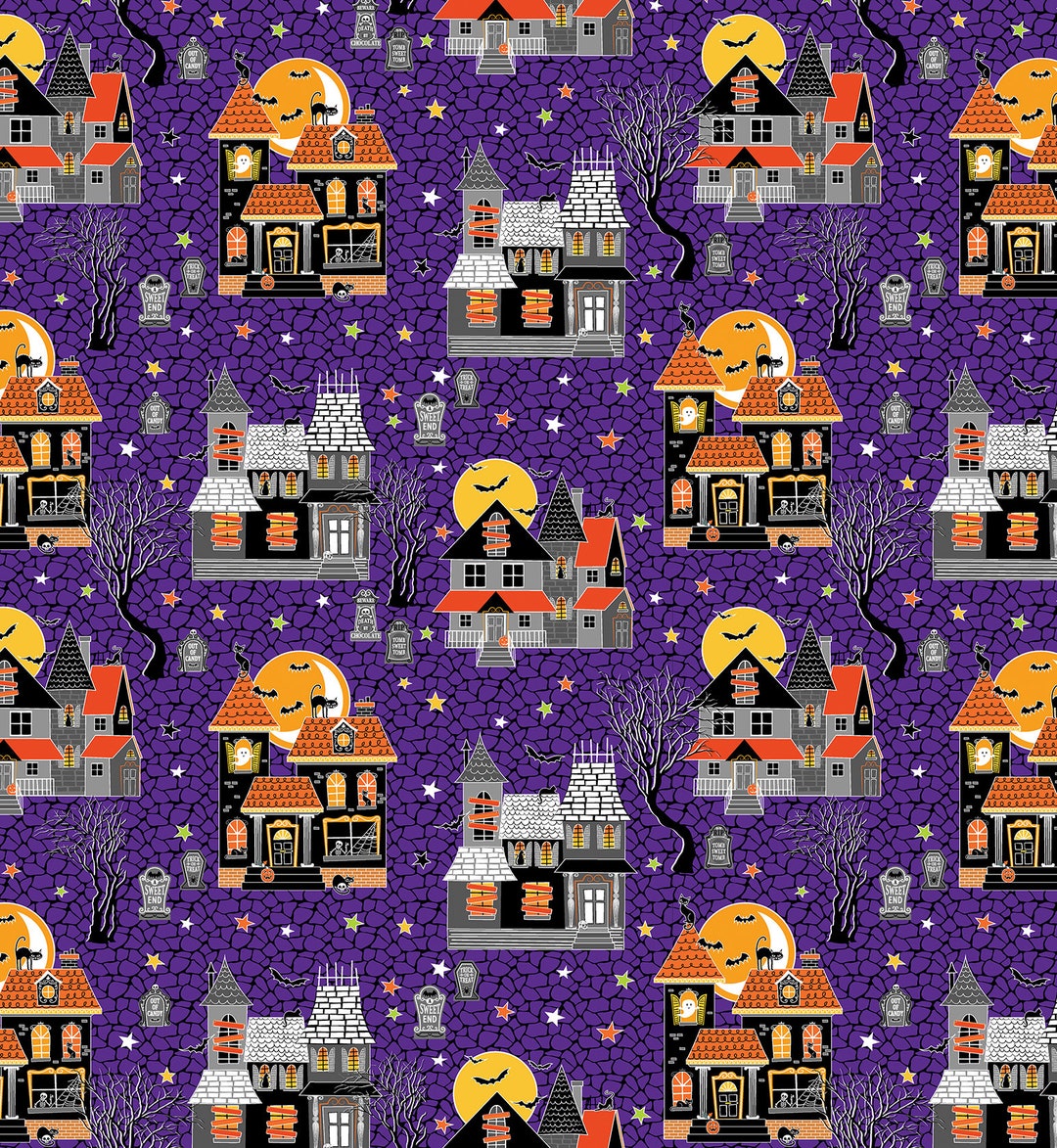 Benartex Haunted houses purple 12958G66