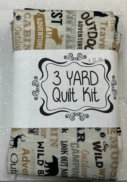 3 yard quilt kit - wildlife, bears, moose tans and black