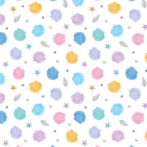 Swim with Me    Little Shells White by Benartex fabrics