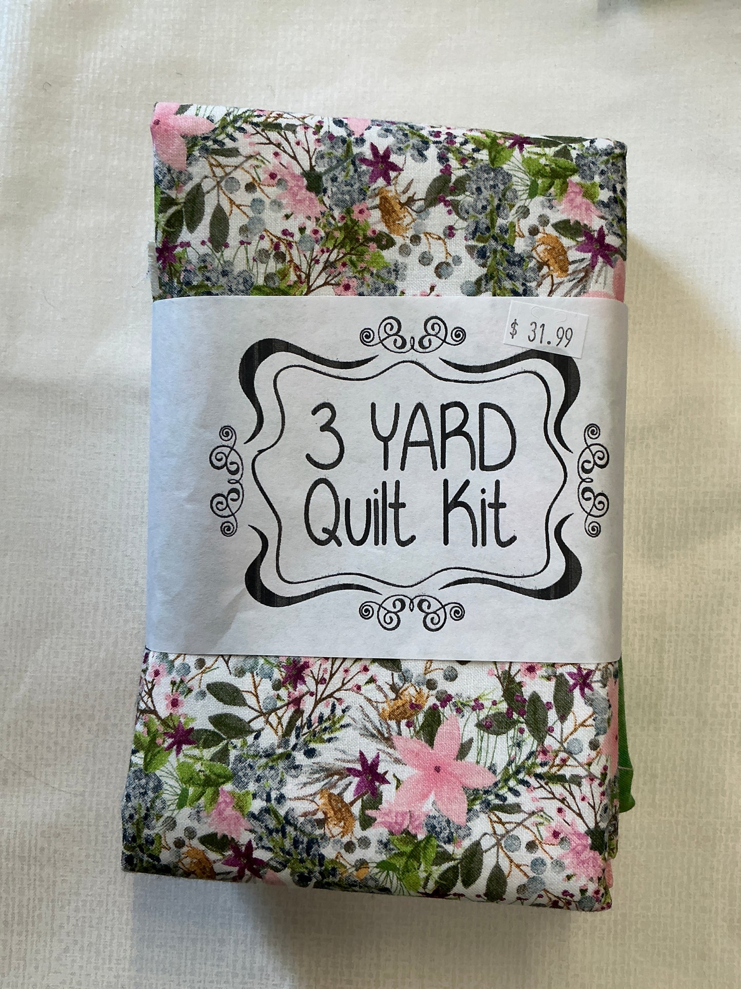 3 yard quilt kits~white background with heavy floral