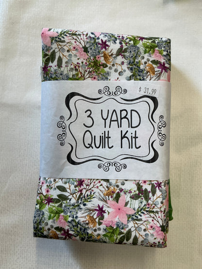 3 yard quilt kits~white background with heavy floral