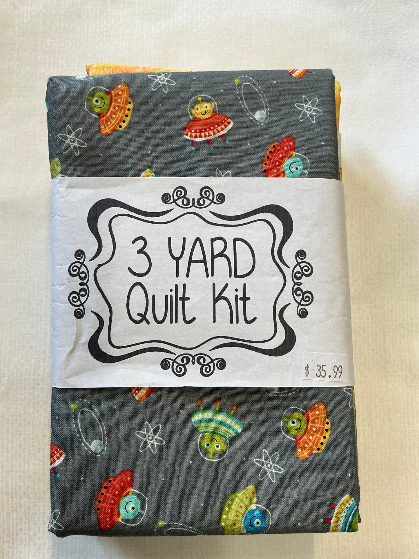 3 yard quilt kits~grey background aliens