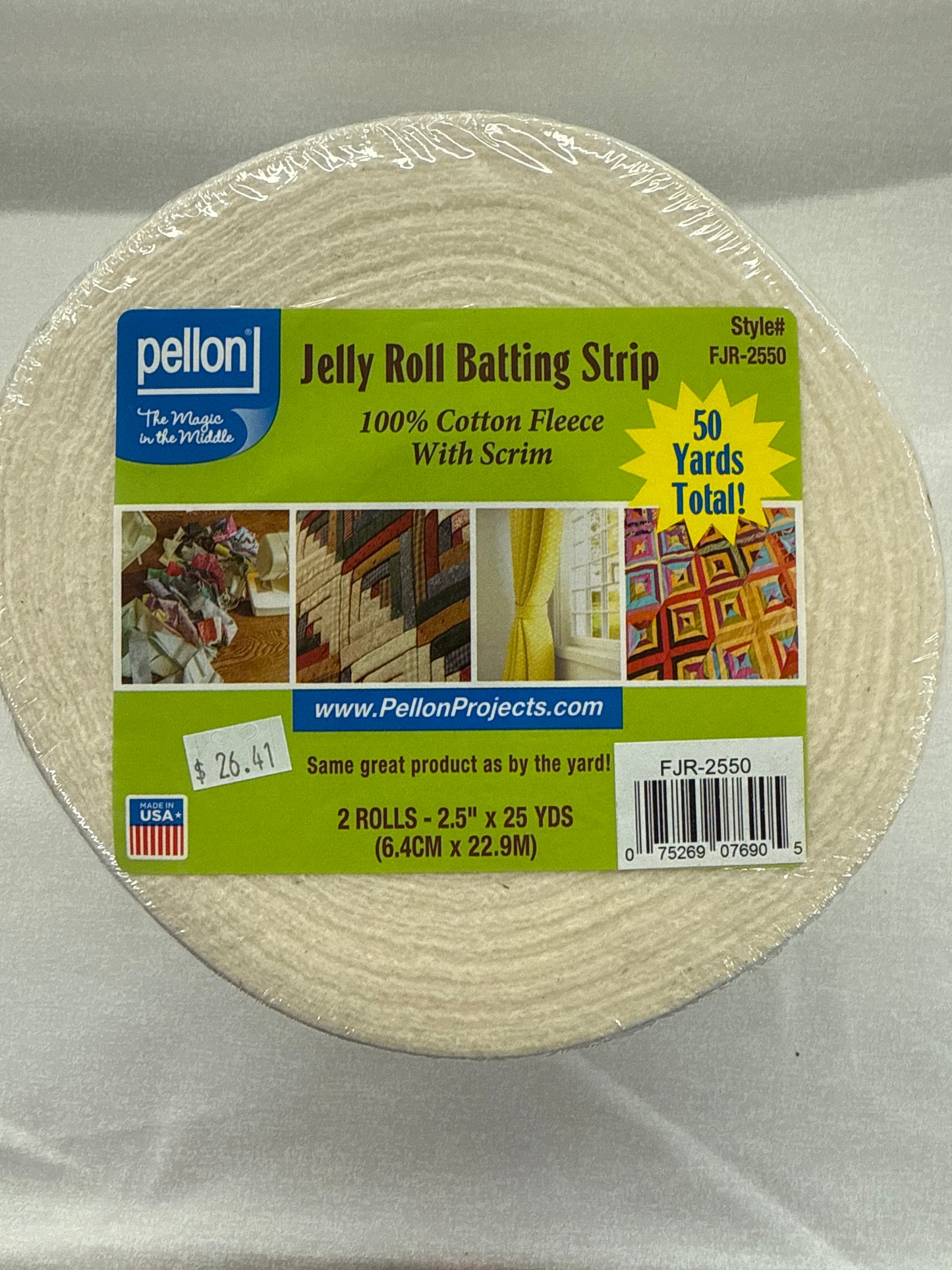 Pellon Cotton With Scrim Jelly Roll Batting 2-1/2in x 25yds # FJR-2550