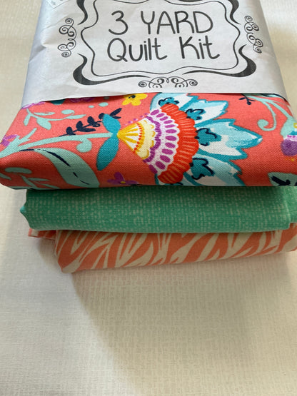 3 yard quilt kits~pink background colorful floral