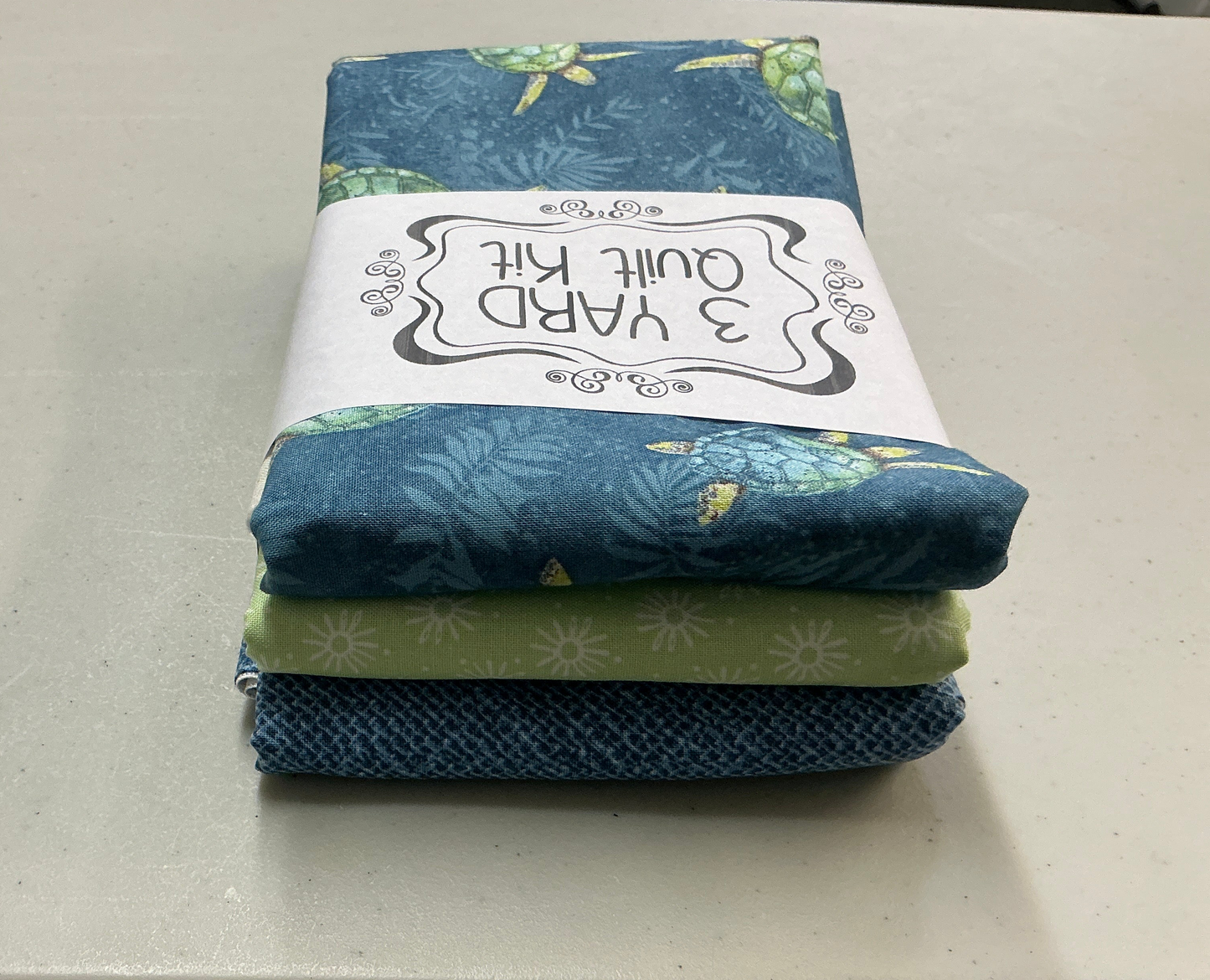 3 Yard Quilt Kit - BLUE background green turtles