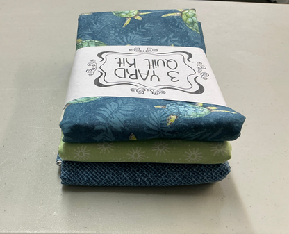 3 Yard Quilt Kit - BLUE background green turtles