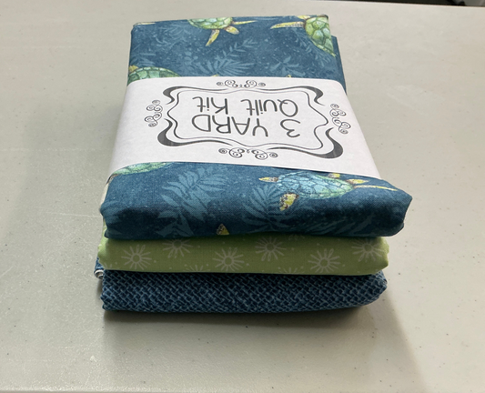 3 Yard Quilt Kit - BLUE background green turtles
