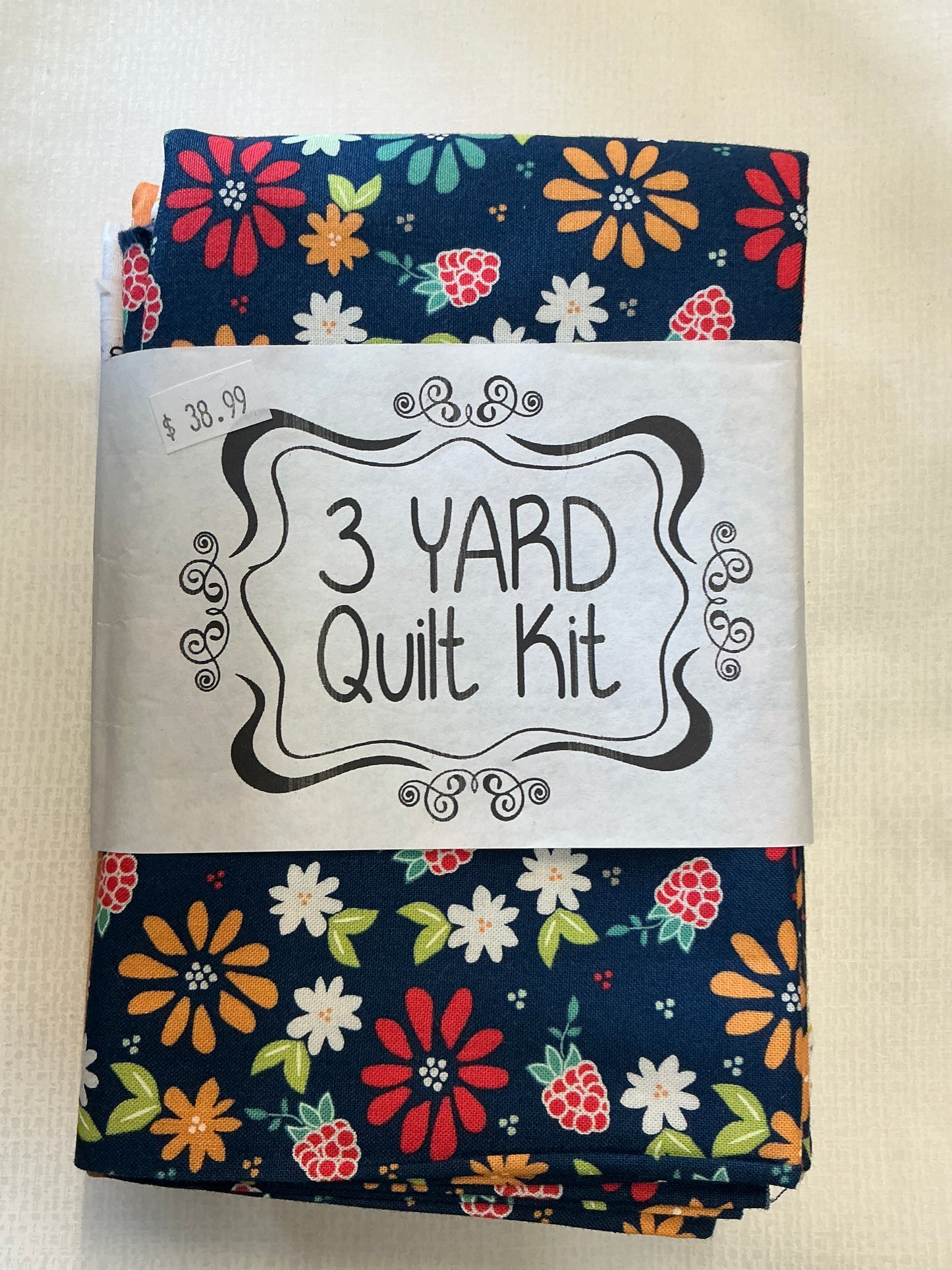 3 yard quilt kits~dark blue background colorful floral