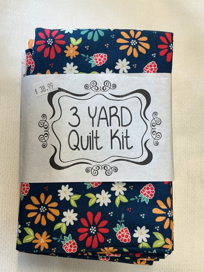 3 yard quilt kits~dark blue background colorful floral