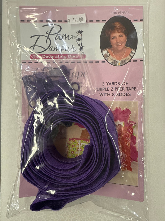 3 yard Purple Zipper Tape with 8 slides Pam Damour