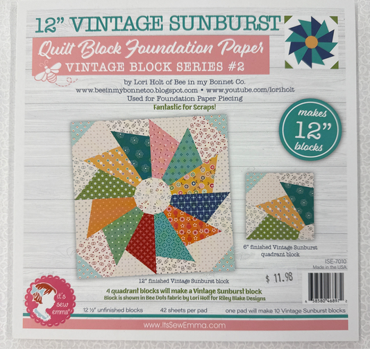 12” Vintage Sunburst Quilt Block Foundation Paper