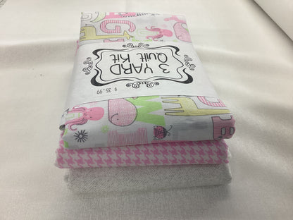 3 yard quilt kit - White background, playful alphabet in pink,green and yellow