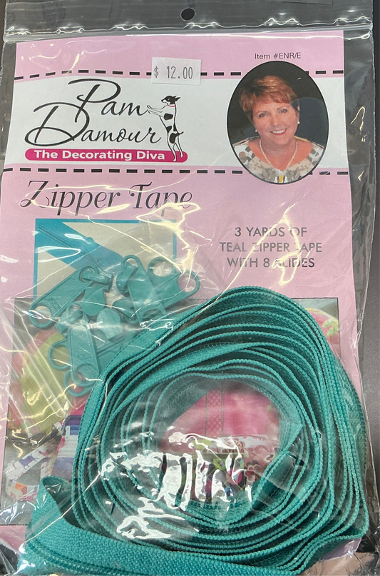 3 yards Reversible coil zipper tape with 8 slides Teal