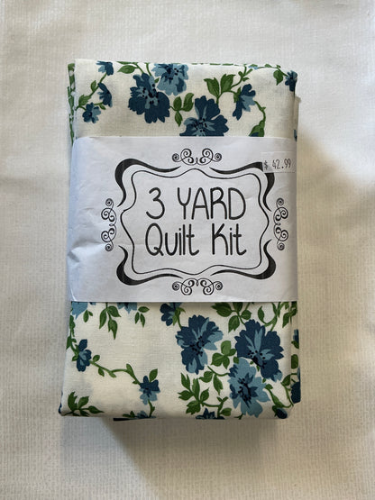 3 yard quilt kits~white background with blue floral