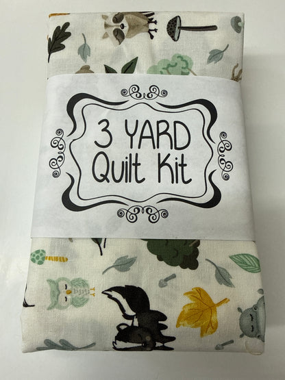 3 yard Quilt Kit Woodland Animals Black and Gold