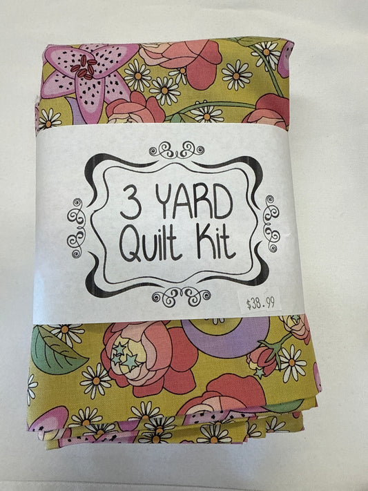3 yard quilt kit-pink and purple floral green background