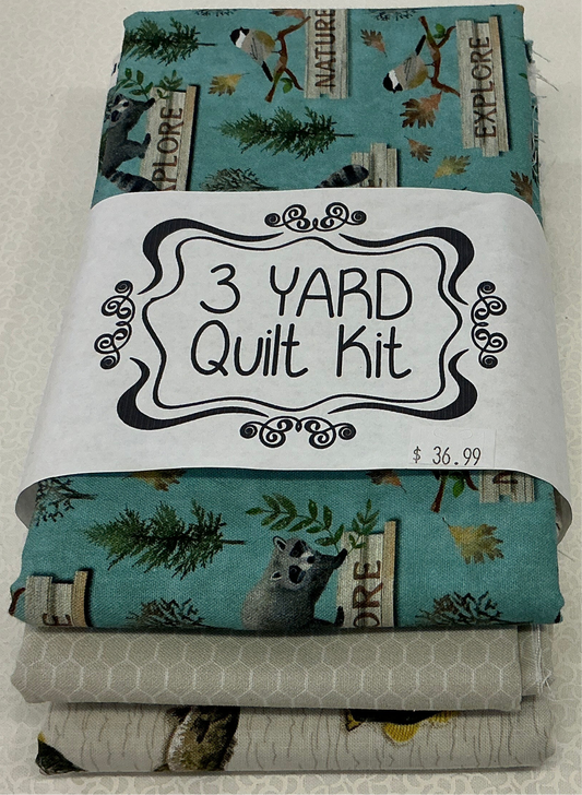 3 yard Quilt kit Racoons and Fish