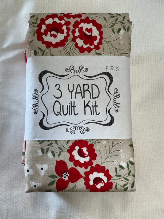 3 yard quilt kits-grey background red floral