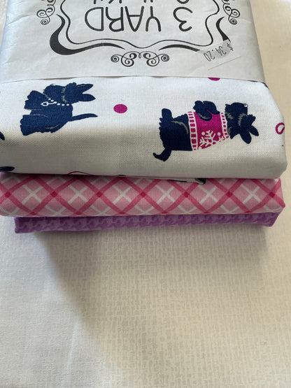 3 yard quilt kits~white background blue dog