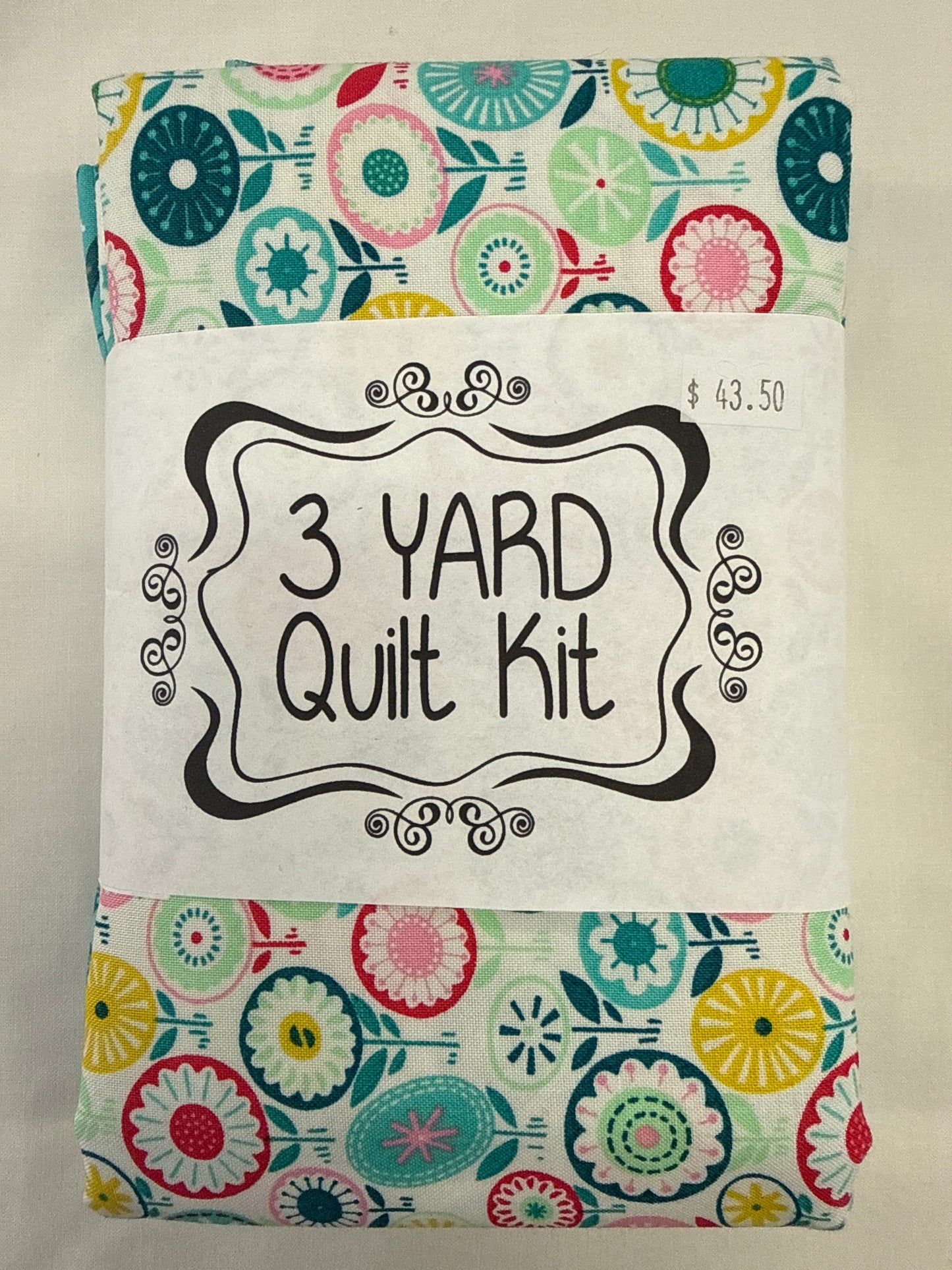 3 yard quilt kit, teal flowers