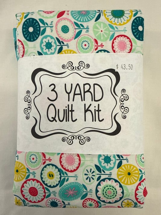3 yard quilt kit, teal flowers