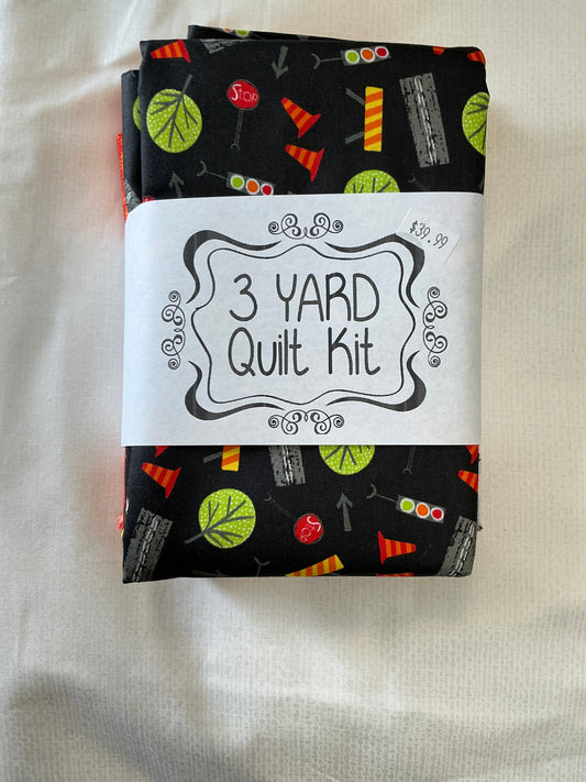 3 yard quilt kits- black background road signs