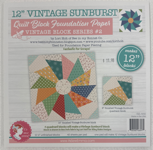 12” VINTAGE SUNBURST quilt block foundation paper