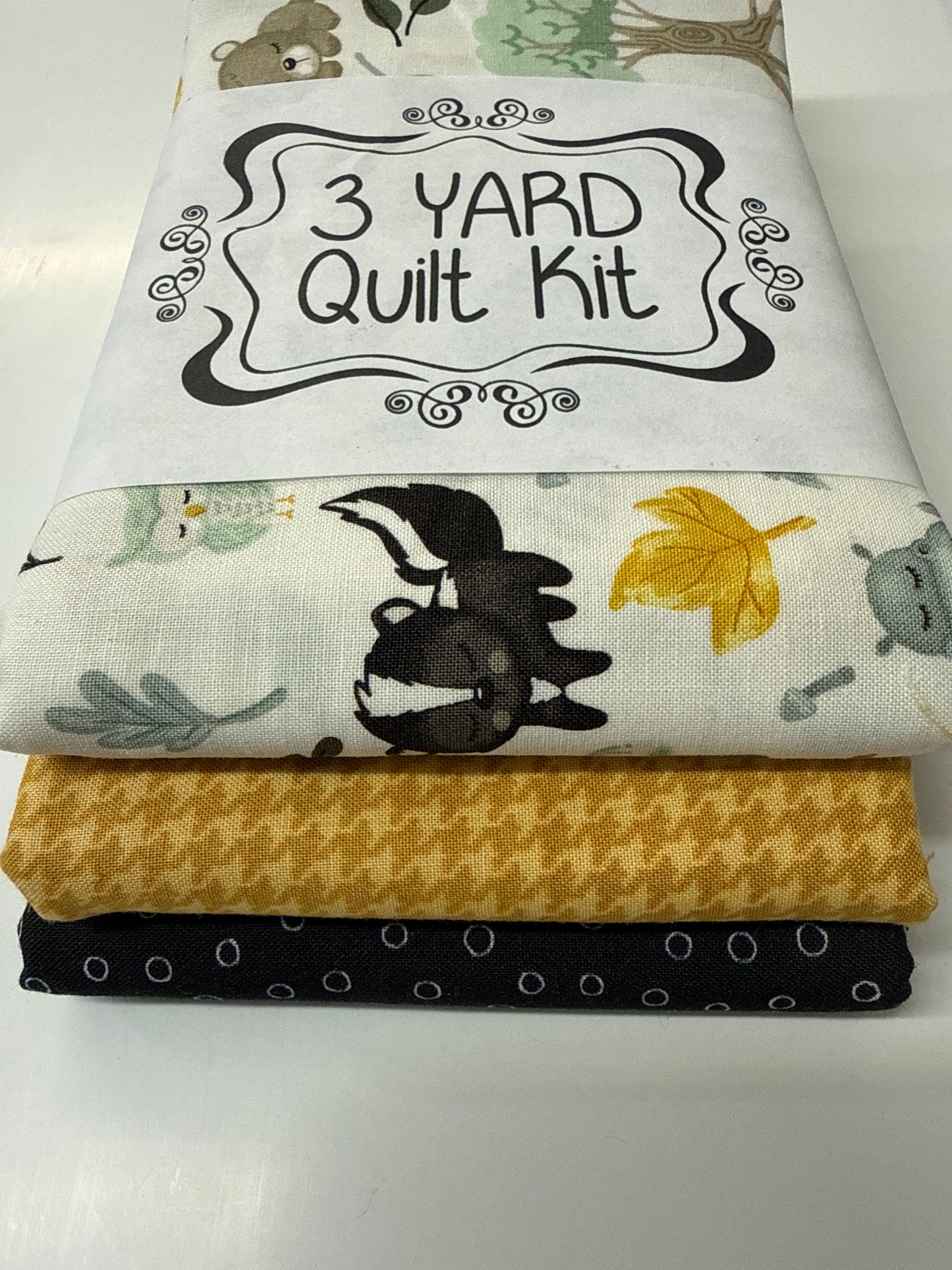 3 yard Quilt Kit Woodland Animals Black and Gold