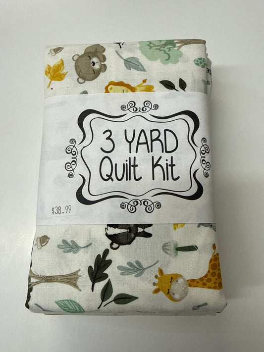 3 yard Quilt Kit Woodland Animals White and Gold