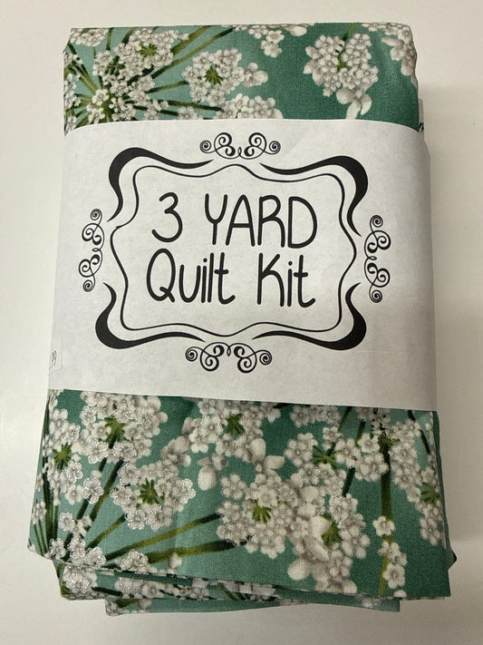 3 yard Quilt Kit Green Floral Metalic